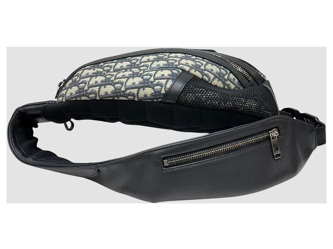 Dior Borsa a tracolla in jacquard Oblique nera in pelle di vitello granulata Nero - vista 4