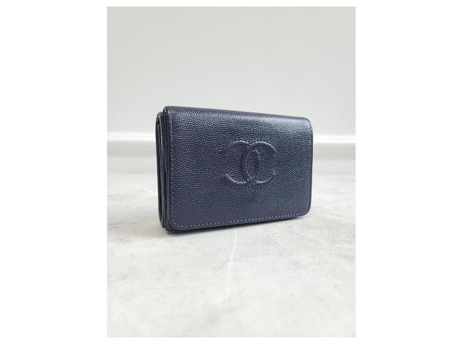 Chanel Navy Caviar CC Logo Three-Fold Compact Wallet Series Blue - view 2