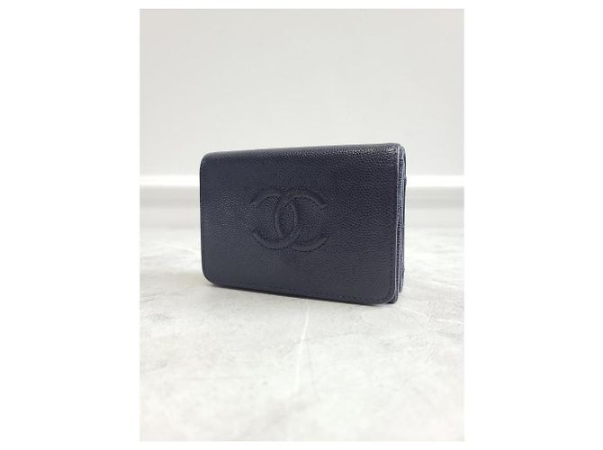 Chanel Navy Caviar CC Logo Three-Fold Compact Wallet Series Blue - view 3