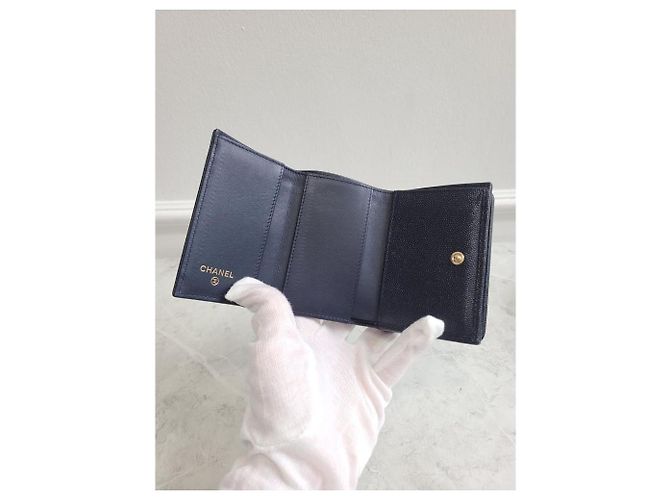 Chanel Navy Caviar CC Logo Three-Fold Compact Wallet Series Blue - view 5
