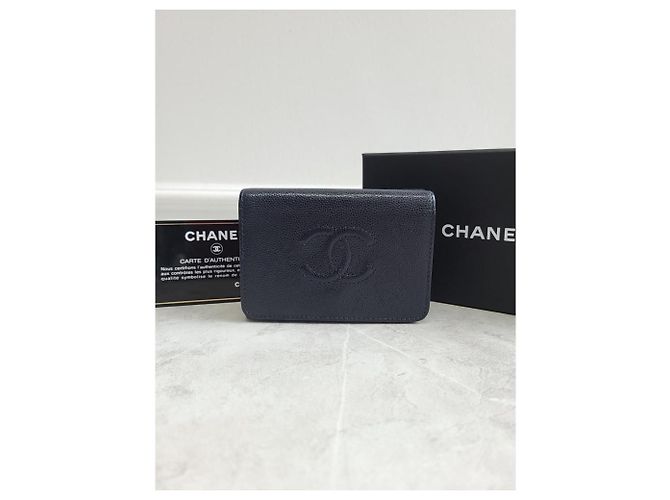Chanel Navy Caviar CC Logo Three-Fold Compact Wallet Series Blue - view 7