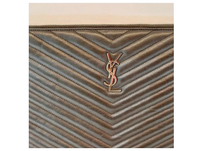 Saint Laurent Clutch acolchado plateado Castaño - vista 2