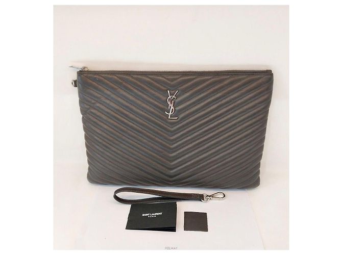 Saint Laurent Clutch acolchado plateado Castaño - vista 4