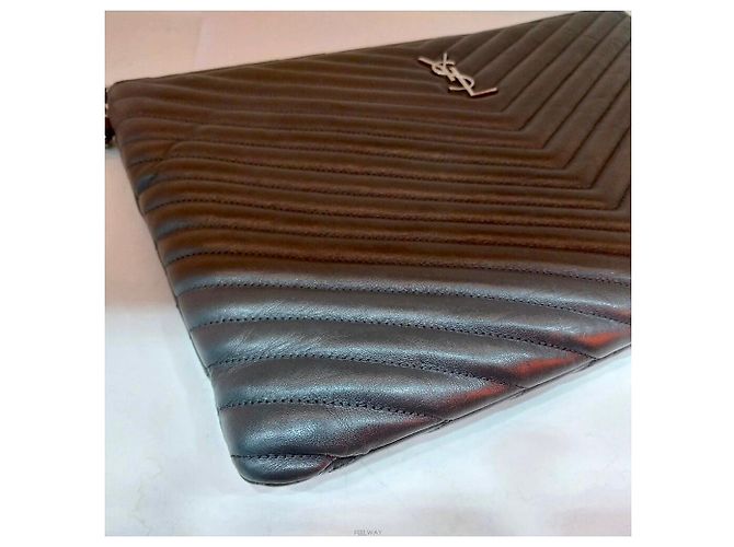 Saint Laurent Clutch acolchado plateado Castaño - vista 5