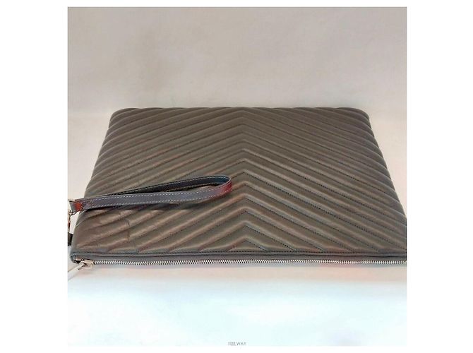 Saint Laurent Clutch acolchado plateado Castaño - vista 6
