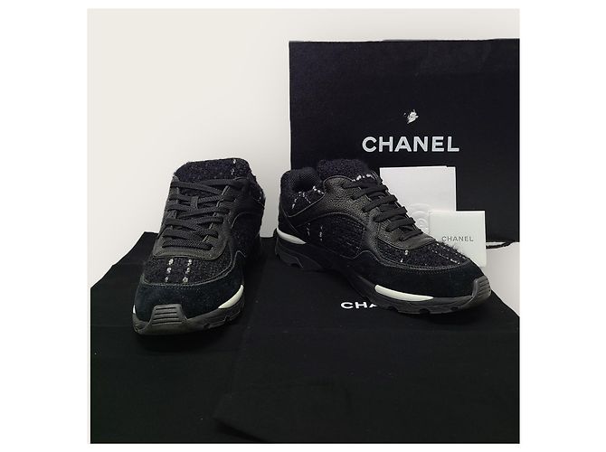 Chanel Sneakers Cruise in tweed nero con logo CC - vista 8