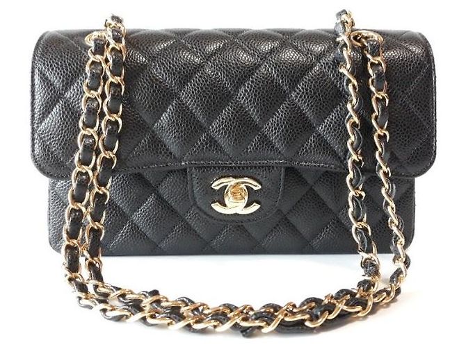 Chanel Piccola borsa a tracolla Classic in caviar nero con catena e finiture dorate - vista 7