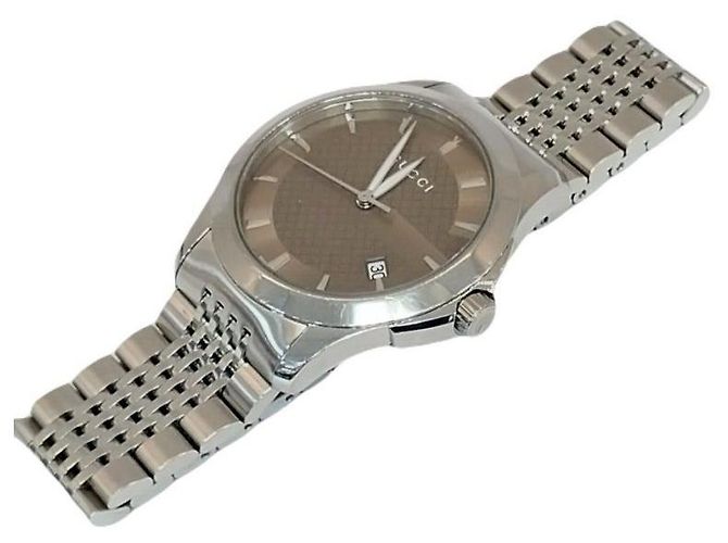 Gucci Orologio G-Timeless in acciaio argento e marrone da uomo - vista 7