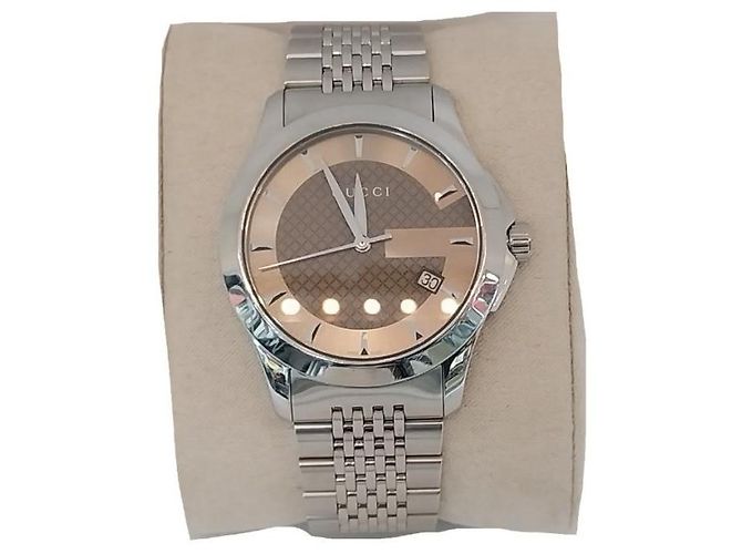 Gucci Orologio G-Timeless in acciaio argento e marrone da uomo - vista 8
