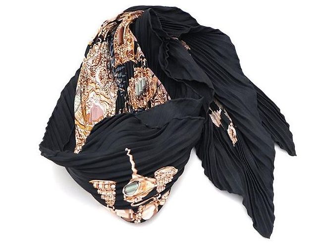 Hermès Lenço de seda plissada Preto - vista 3