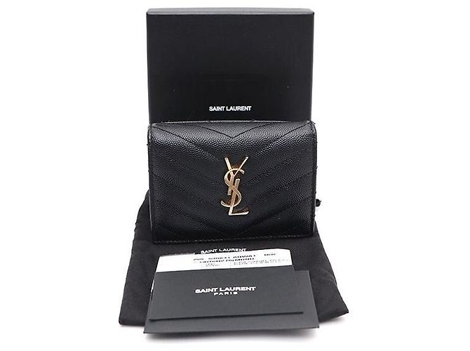 Saint Laurent Kompakter Kartenhalter mit Monogramm in Gold Schwarz - Ansicht 8