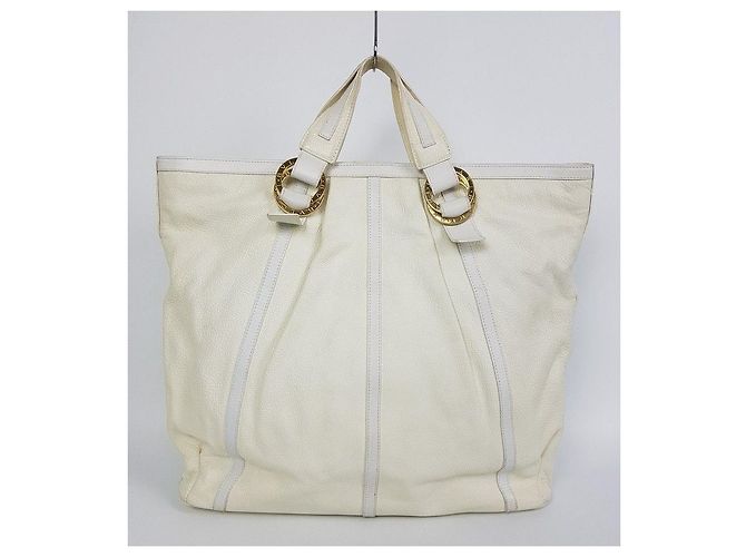 Bulgari Große weiße Tote Bag mit Goldrand - Ansicht 3