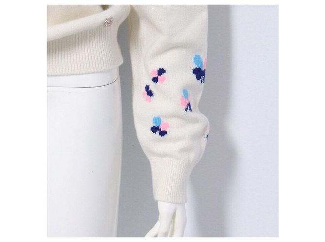 Chanel Gestreickter Cashmere-Pullover mit Blumenmuster für Damen mit Rundhalsausschnitt Weiß - Ansicht 3