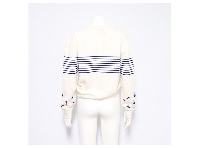 Chanel Gestreickter Cashmere-Pullover mit Blumenmuster für Damen mit Rundhalsausschnitt Weiß - Ansicht 4