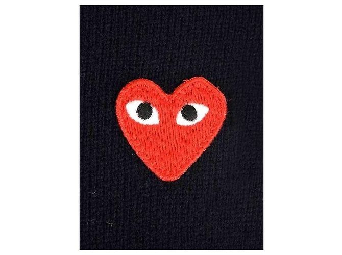 Comme Des Garcons Wollstrickjacke mit rotem Herz-Aufnäher (AX Blau - Ansicht 5