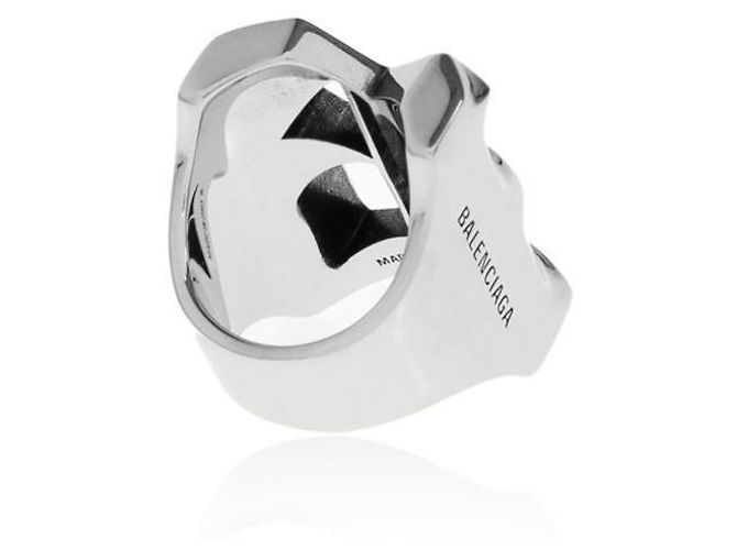 Balenciaga Logo Signet Ring Silvery - view 4