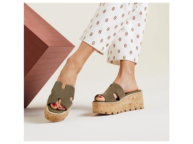Hermès Sandali Eje in scamosciato Khaki Marrone - vista 10