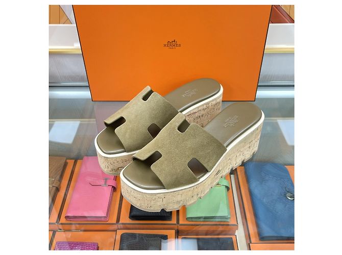 Hermès Sandali Eje in scamosciato Khaki Marrone - vista 2