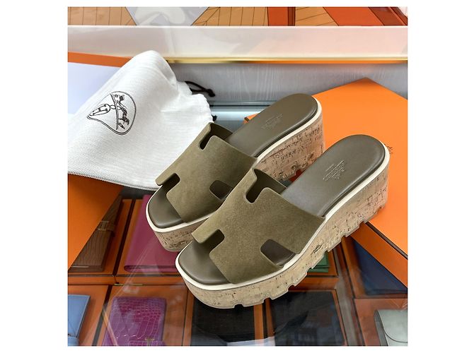 Hermès Sandali Eje in scamosciato Khaki Marrone - vista 6