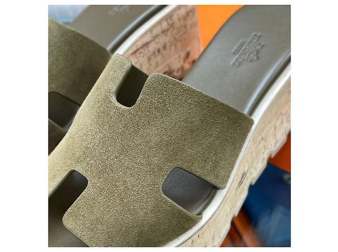 Hermès Sandali Eje in scamosciato Khaki Marrone - vista 7