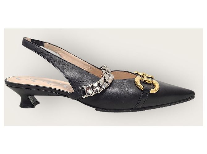 Gucci Scarpe slingback con morsetto in pelle nera Nero - vista 2