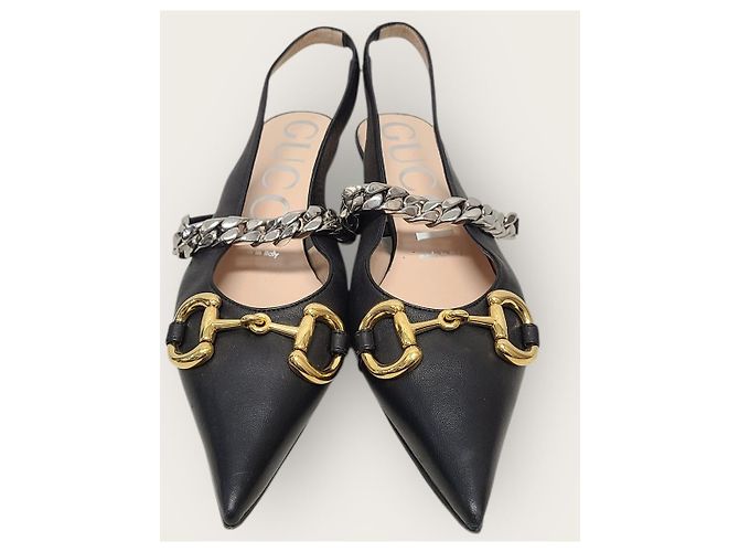 Gucci Scarpe slingback con morsetto in pelle nera Nero - vista 6