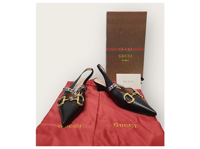 Gucci Scarpe slingback con morsetto in pelle nera Nero - vista 8