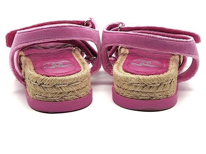 Chanel Sandali Espadrilles in Velluto con Velcro Rosa - vista 4