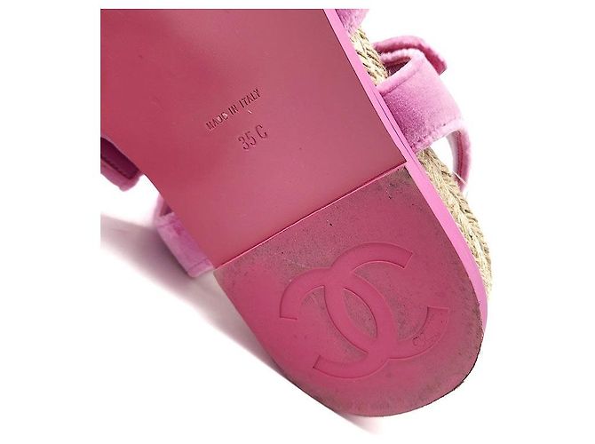 Chanel Sandali Espadrilles in Velluto con Velcro Rosa - vista 6