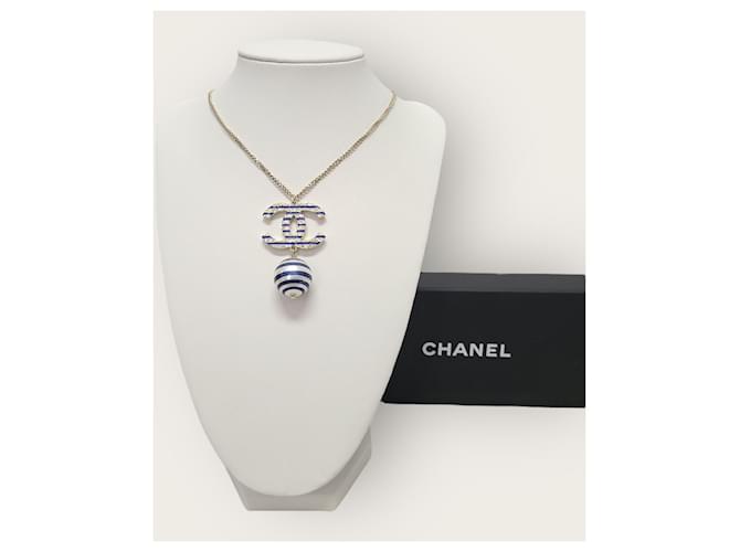 Chanel Collana di perle con logo CC e strisce blu - vista 6