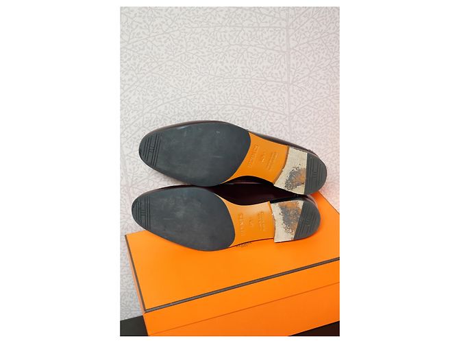 Hermès Mocasín Paris con hebilla plateada burdeos Roja - vista 8