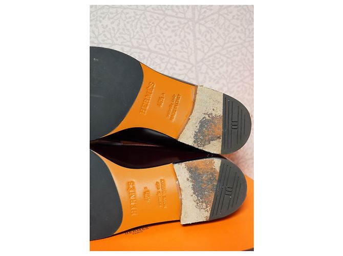 Hermès Mocasín Paris con hebilla plateada burdeos Roja - vista 9