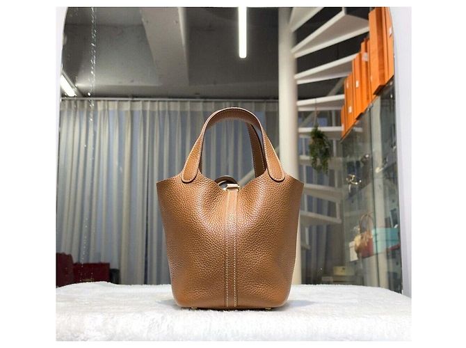 Hermès Borsa Tote Picotin con Timbro in Metallo Dorato Multicolore - vista 3