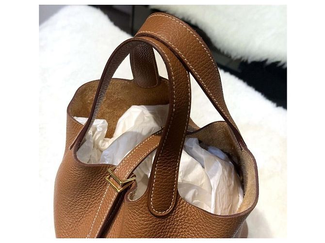 Hermès Borsa Tote Picotin con Timbro in Metallo Dorato Multicolore - vista 4
