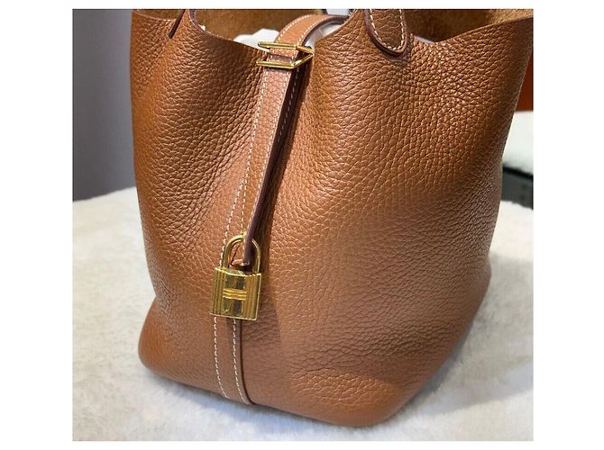 Hermès Borsa Tote Picotin con Timbro in Metallo Dorato Multicolore - vista 7
