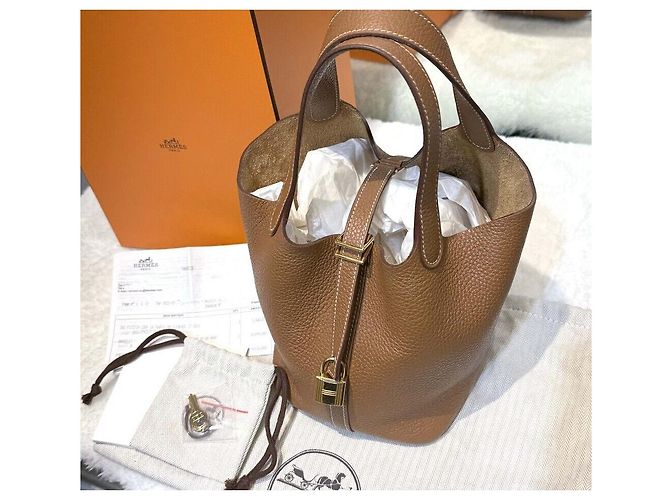 Hermès Borsa Tote Picotin con Timbro in Metallo Dorato Multicolore - vista 8