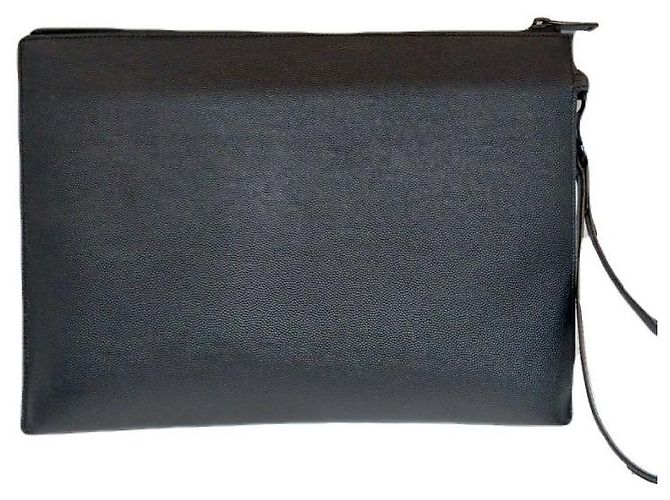 Saint Laurent Pochette Clutch All Black Cassandra Fermeture Éclair Porte-Tablette Monogramme Gaufré Noir - vue 6
