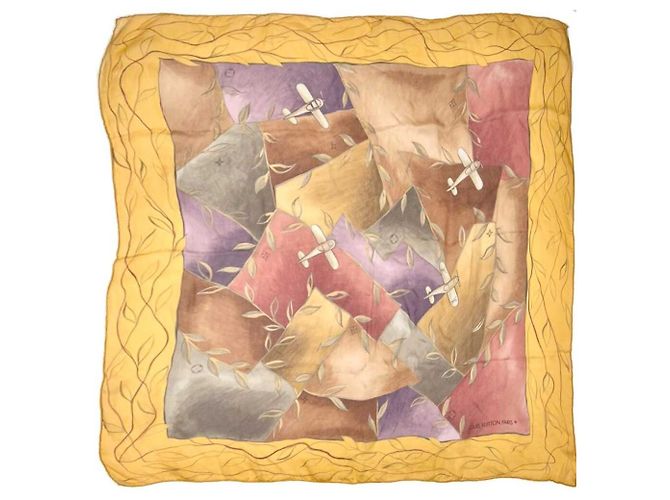 Louis Vuitton Sciarpa in chiffon di seta Logo Autumn Sky Senape Giallo - vista 4