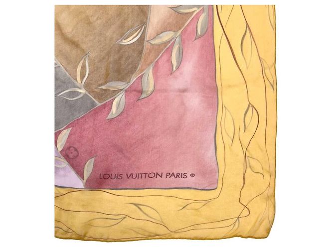 Louis Vuitton Sciarpa in chiffon di seta Logo Autumn Sky Senape Giallo - vista 8