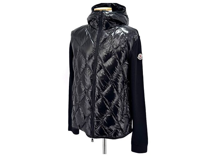 Jaqueta acolchoada com capuz de malha de lã Moncler Preto - vista 10