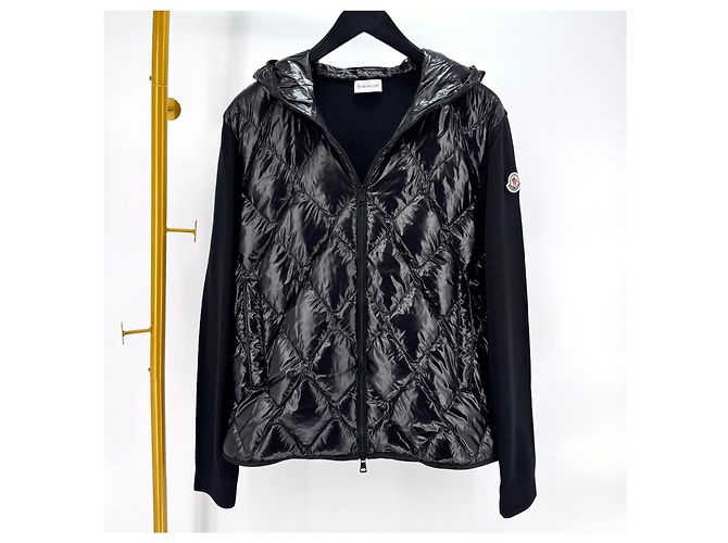 Jaqueta acolchoada com capuz de malha de lã Moncler Preto - vista 2