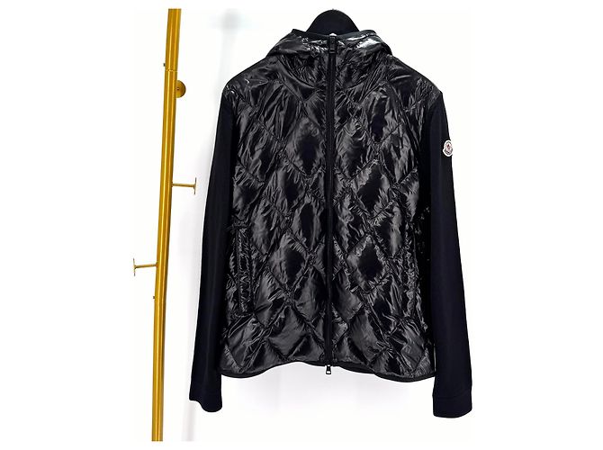 Jaqueta acolchoada com capuz de malha de lã Moncler Preto - vista 3