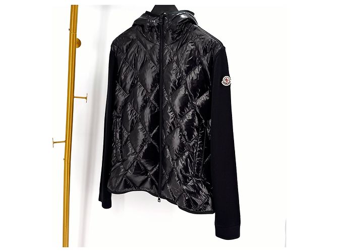 Jaqueta acolchoada com capuz de malha de lã Moncler Preto - vista 4