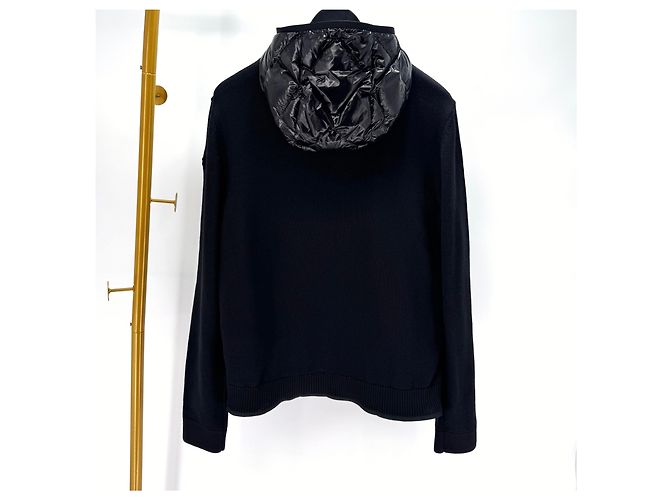 Jaqueta acolchoada com capuz de malha de lã Moncler Preto - vista 5