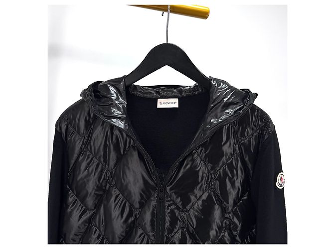 Jaqueta acolchoada com capuz de malha de lã Moncler Preto - vista 6