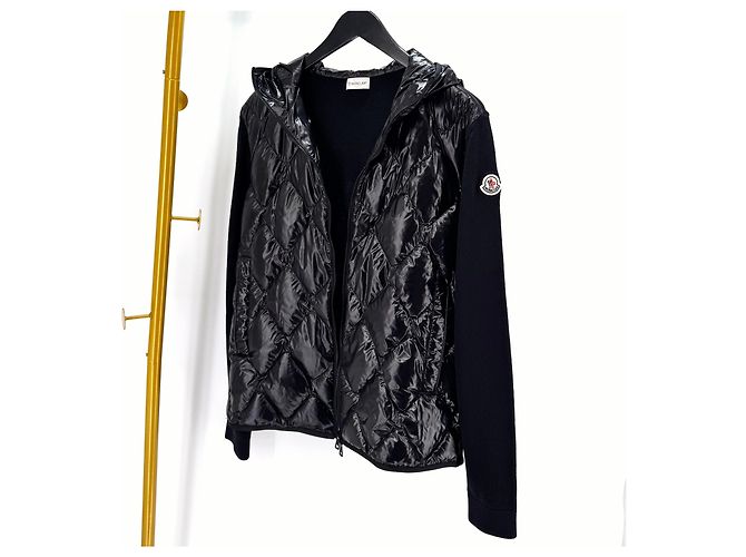 Jaqueta acolchoada com capuz de malha de lã Moncler Preto - vista 8