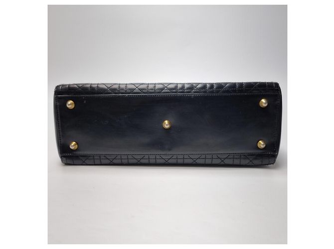 Dior Bolsa Tote Lady Black Patent Cannage Gold Hardware (Excelente, Large) Preto - vista 15