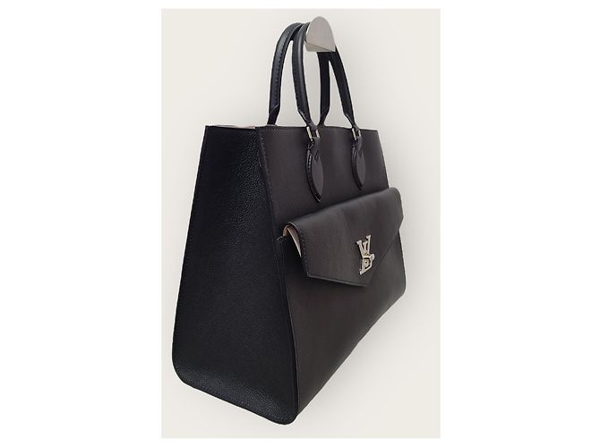 Louis Vuitton Borsa Tote Lockme Black Silver MM Nero - vista 3