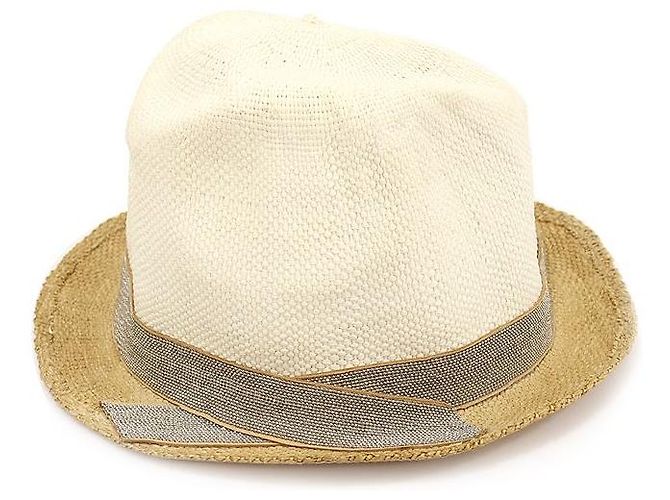 Brunello Cucinelli Zweifarbiger Stroh-Fedora-Hut Braun - Ansicht 2
