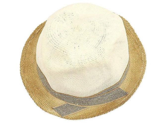 Brunello Cucinelli Zweifarbiger Stroh-Fedora-Hut Braun - Ansicht 3